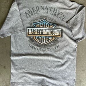 Vintage 2003 Harley Davidson Grey Henley.. Abernathys Harley of Union City TN